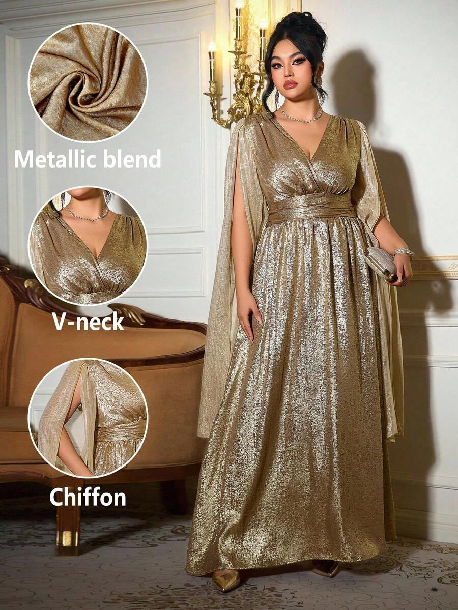 SHEIN Roveilla فستان أنيق ذهبي لامع