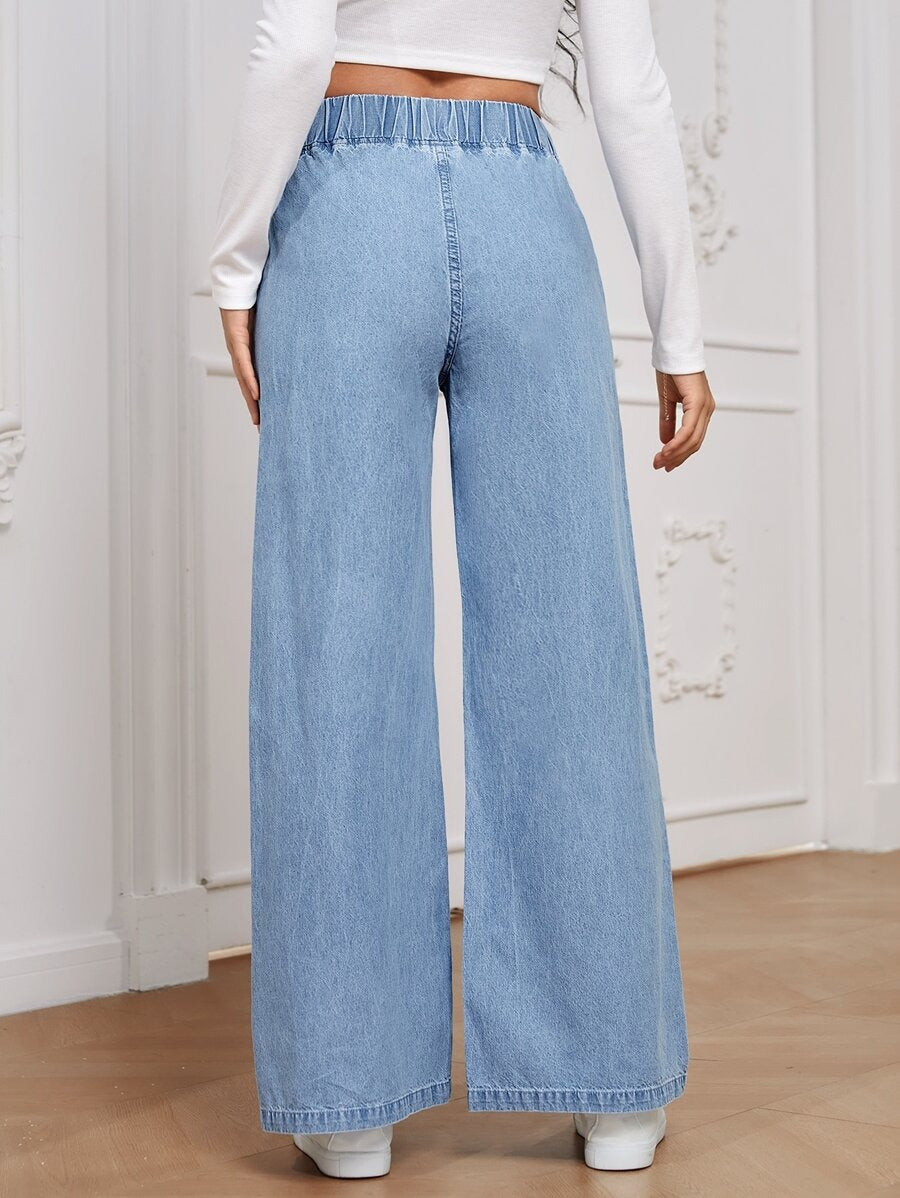 SHEIN EMERY ROSE بنطلون جينز بخصر مرن وأرجل واسعة