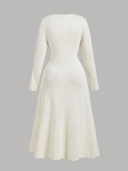 SHEIN MOD فستان طويل بأكمام طويلة مع رباط فيونكة و أزرار ذهبية