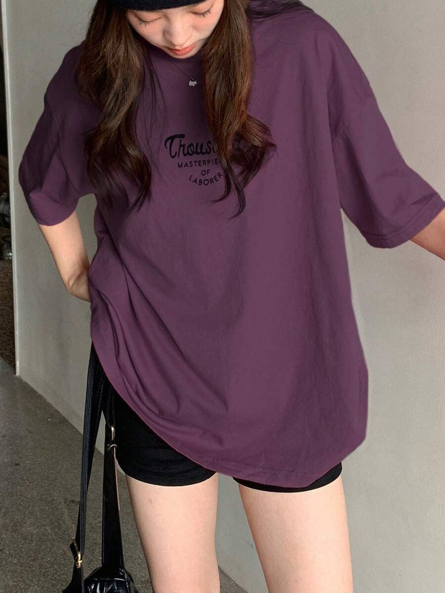 SHEIN DAZY تي شيرت أوفر سايز بلون أرجواني