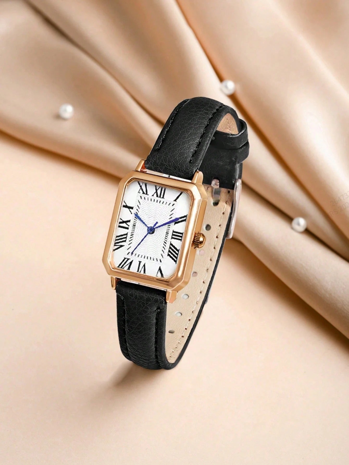 SHEIN ساعة نسائية كوارتز عتيقة بقرص مربع تصميم بسيط