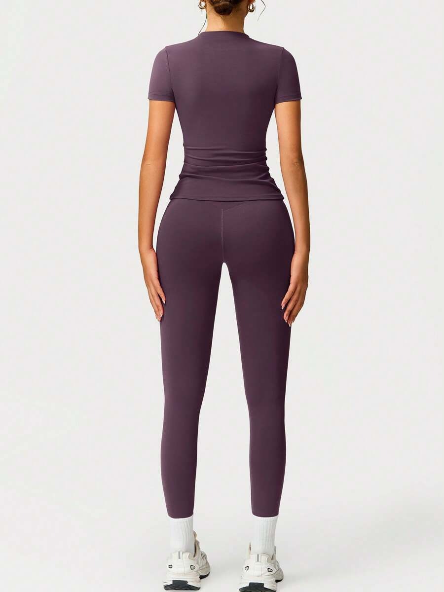 SHEIN طقم رياضي نسائي من قطعتين أرجواني ناعم