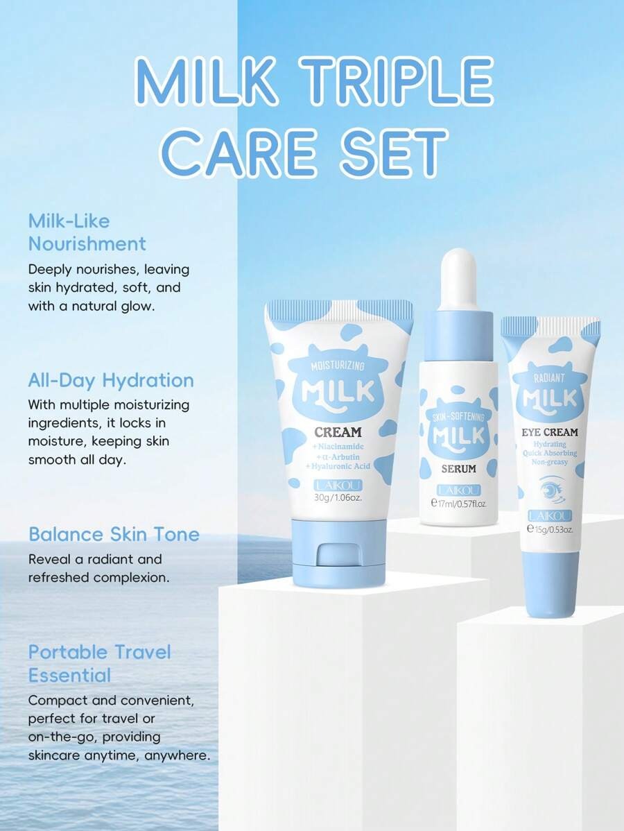LAIKOU طقم عناية 3 قطع مقاوم للأكسدة يشمل غسول كريم عيون ومرطب