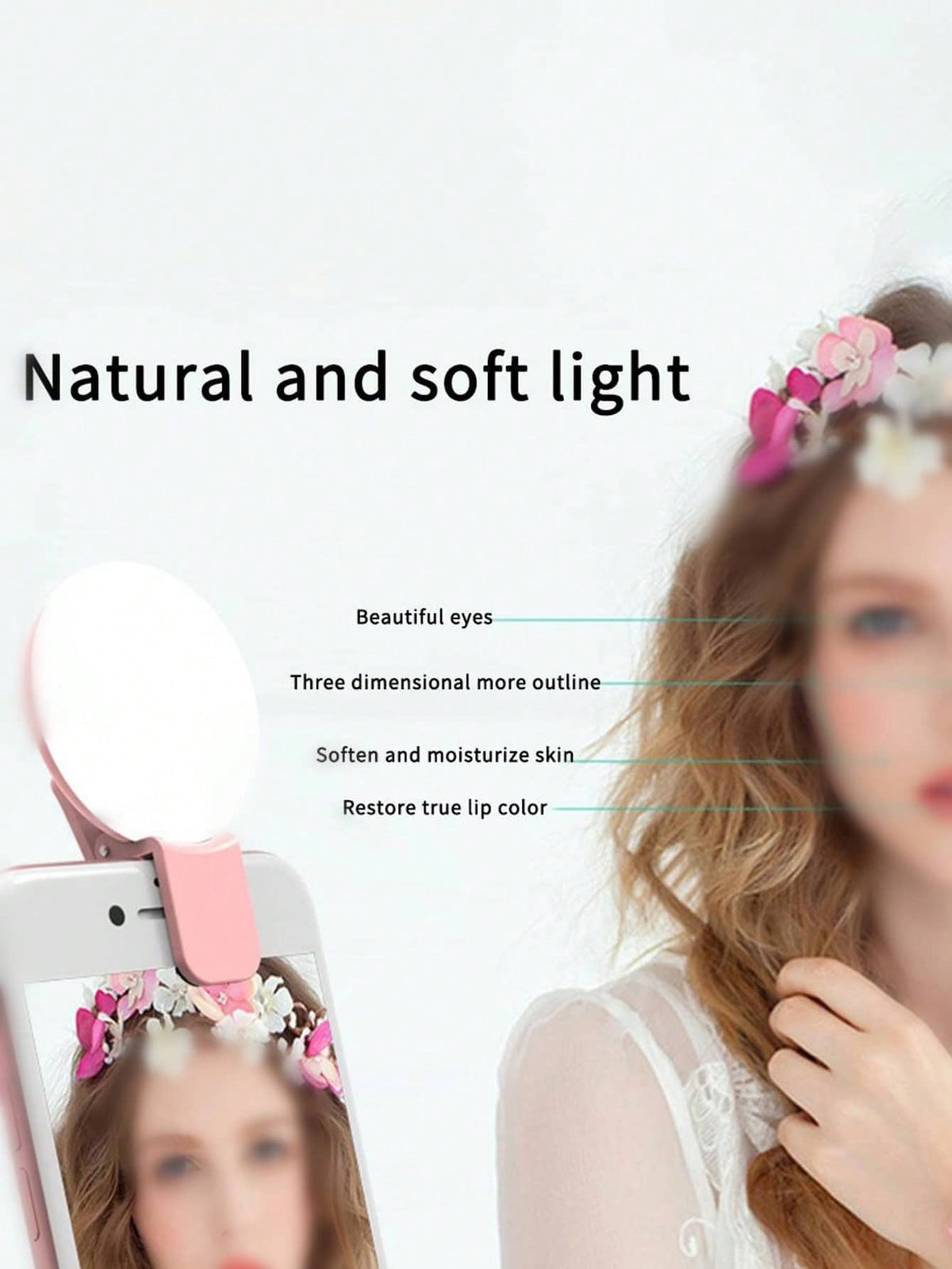 SHEIN LED ضوء سيلفي حلقي  محمول بمشبك أبيض