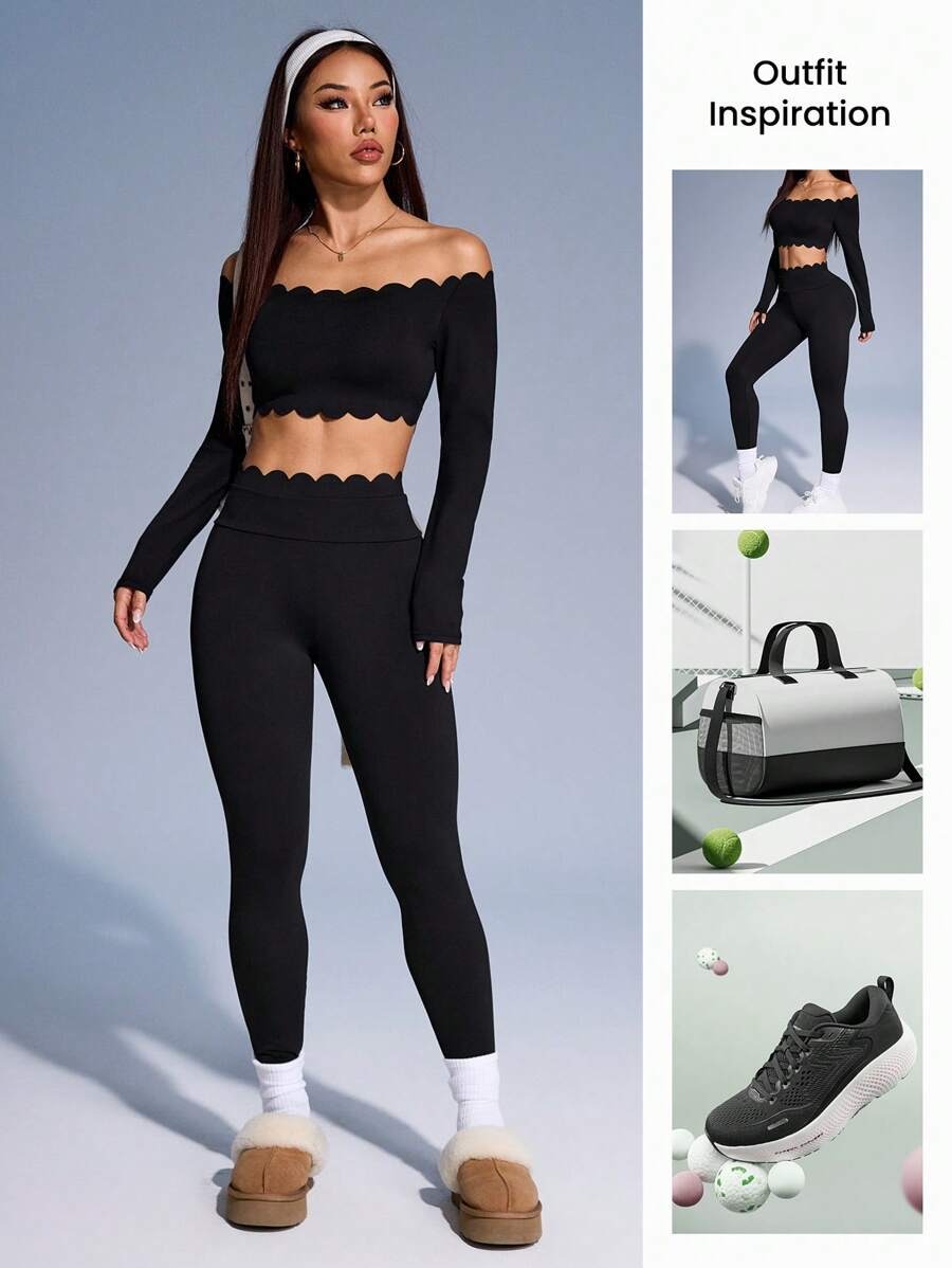 SHEIN طقم رياضي نسائي مزين بأزهار أسود