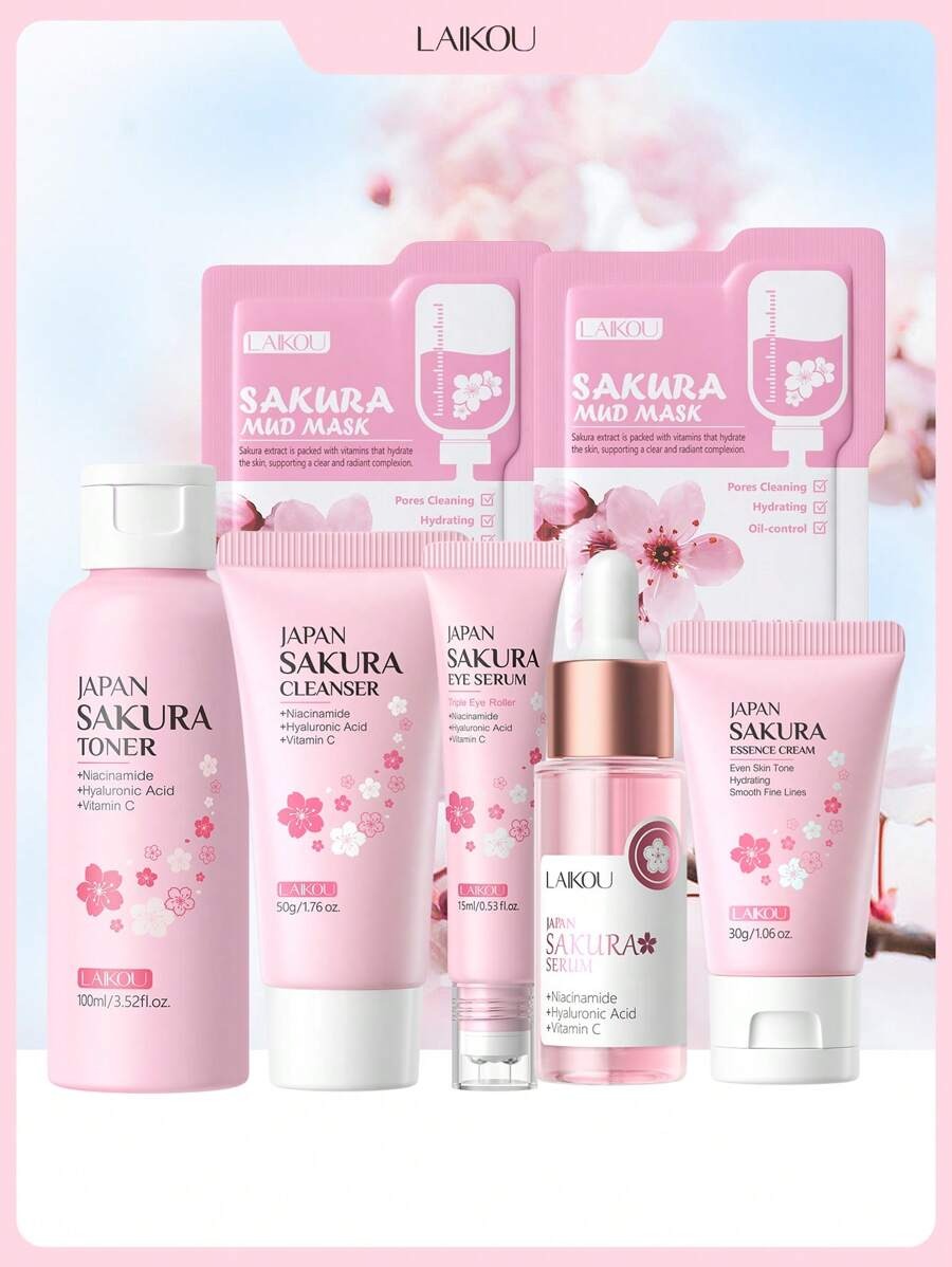 LAIKOU طقم هدايا عناية بالبشرة بالكرز الياباني 5 قطع