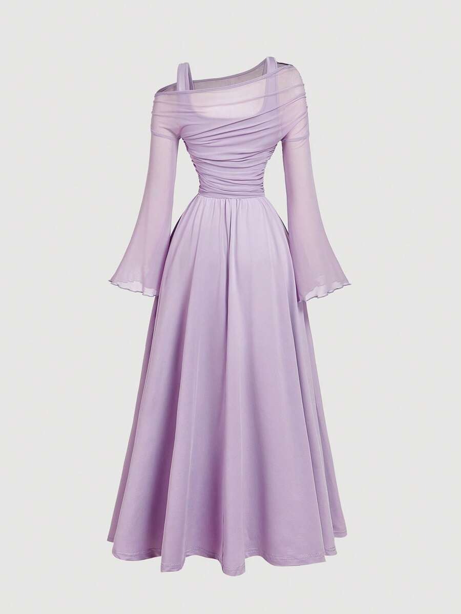 SHEIN MOD فستان ارجواني بأكمام طويلة بفتحات وكتاف مكشوفة