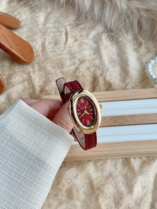 SHEIN ساعة يد نسائية كوارتز بيضاوية بأرقام رومانية