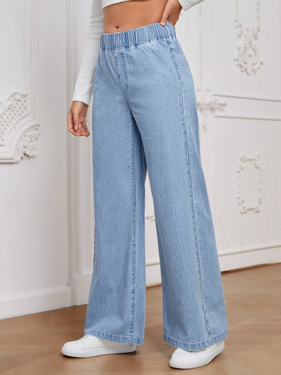SHEIN EMERY ROSE بنطلون جينز بخصر مرن وأرجل واسعة