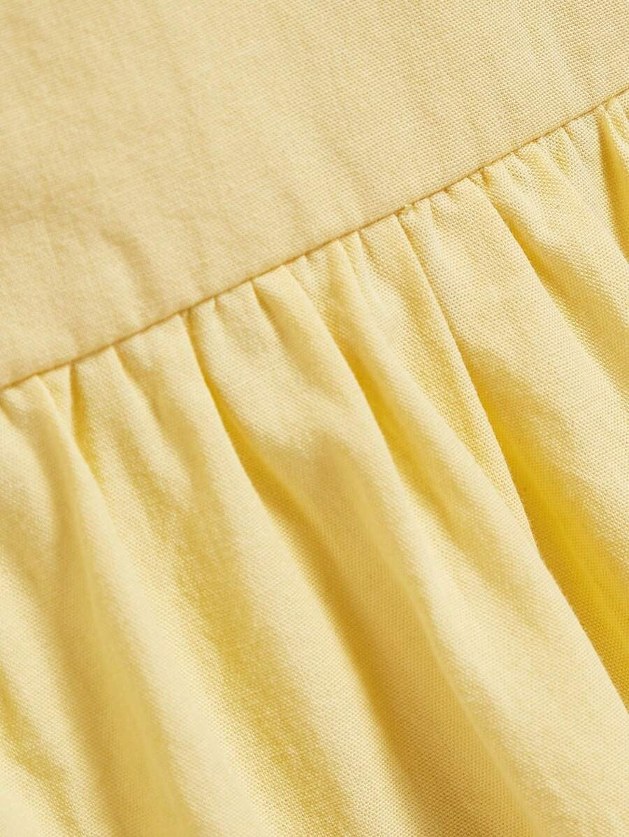 SHEIN MOD فستان اصفر كامي بحواف راهية وربطة أمامية