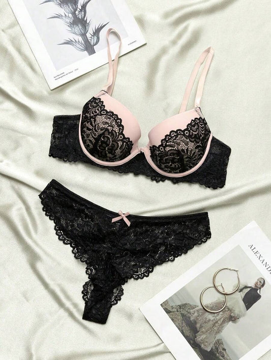 SHEIN Nina Bonheur  طقم ملابس داخلية من قطعتين دانتيل أنيق