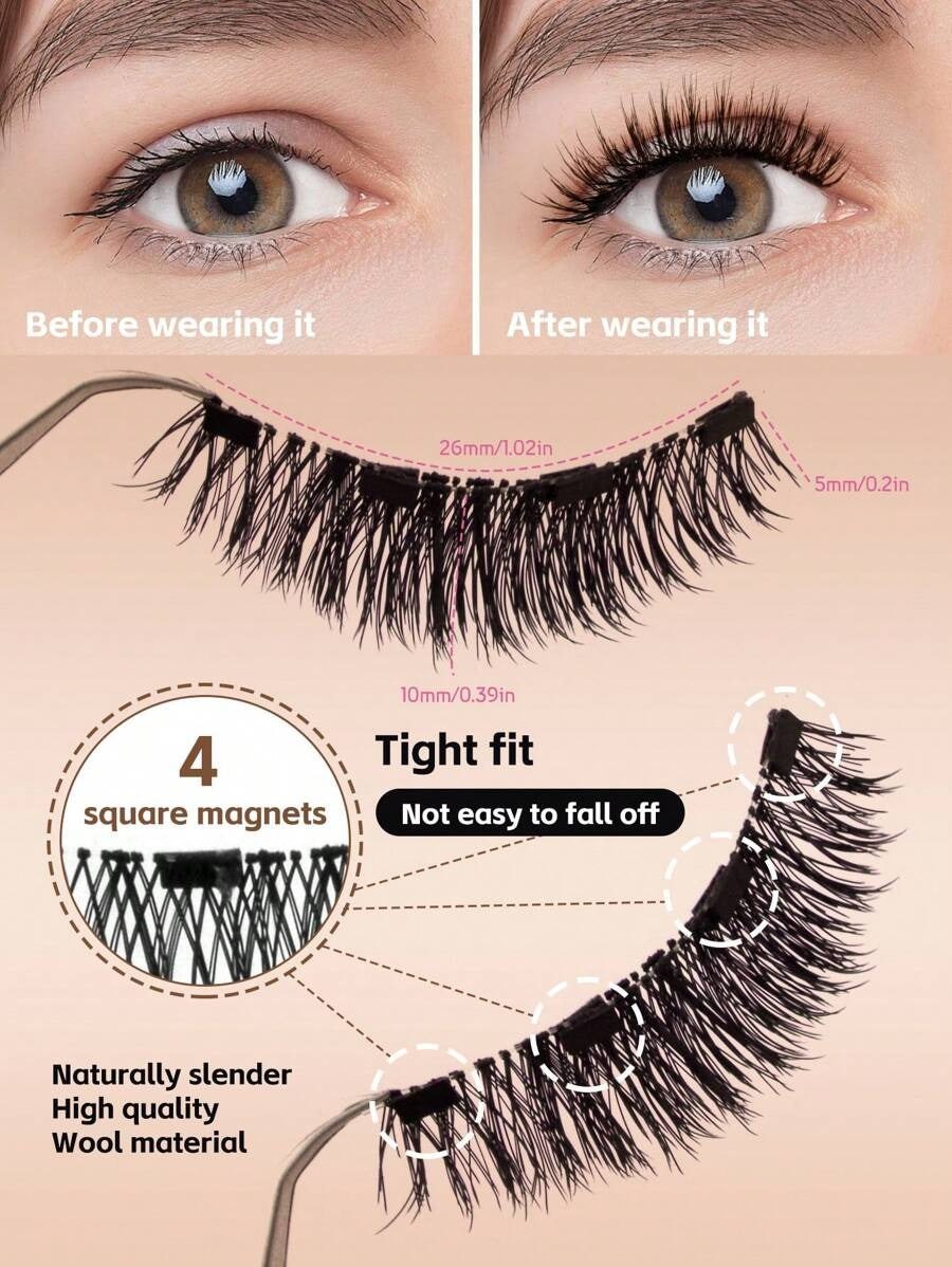 SHEIN طقم 4 قطع آيلاينر ورموش مغناطيسية طبيعية