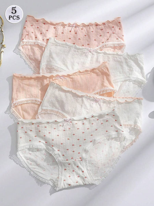 SHEIN طقم 5 سراويل داخلية ناعمة مزينة بفيونكات