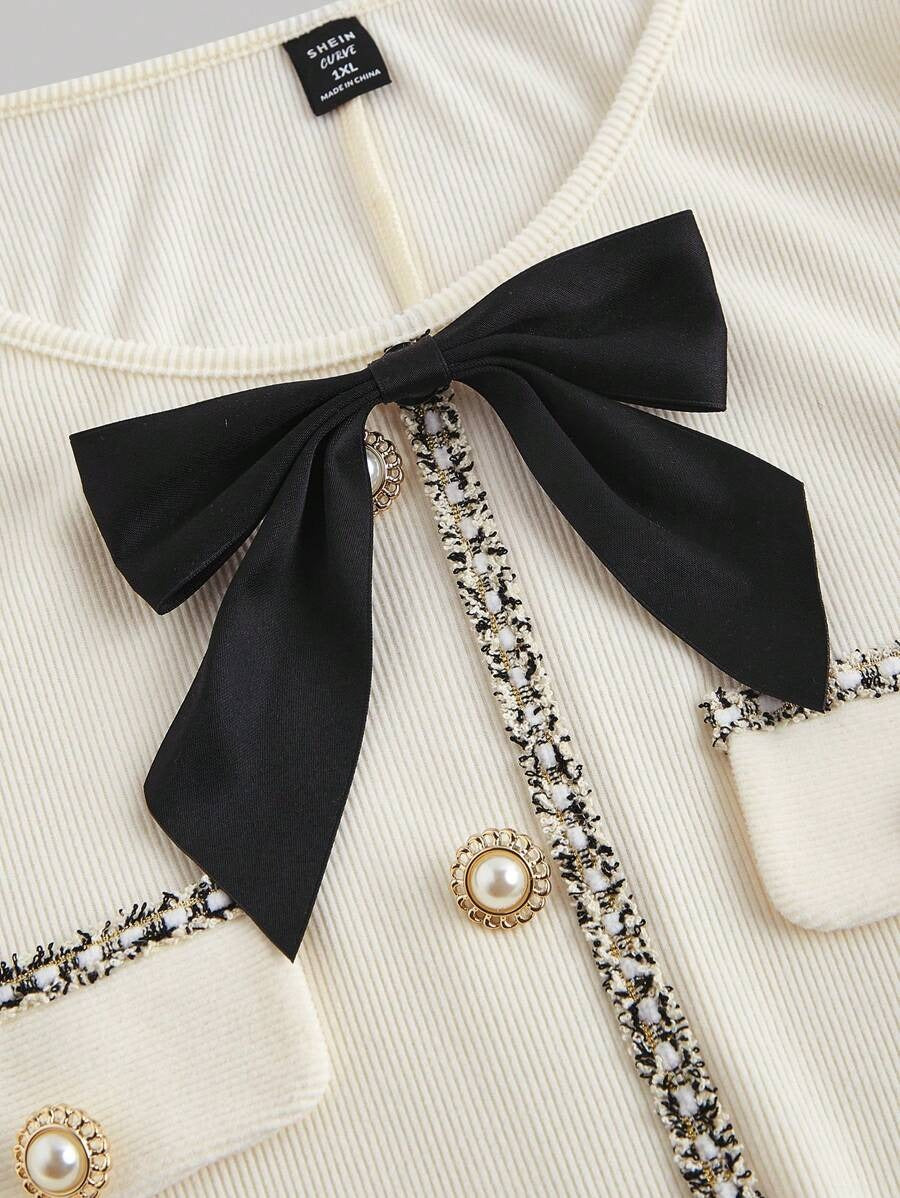 SHEIN MOD فستان طويل بأكمام طويلة مع رباط فيونكة و أزرار ذهبية