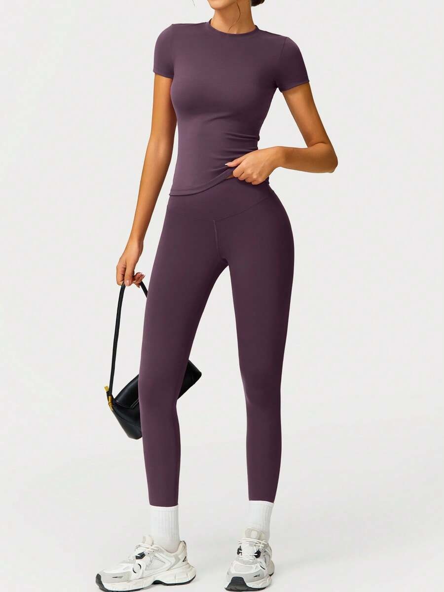 SHEIN طقم رياضي نسائي من قطعتين أرجواني ناعم
