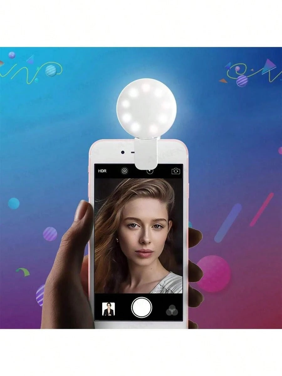 SHEIN LED ضوء سيلفي حلقي  محمول بمشبك أبيض