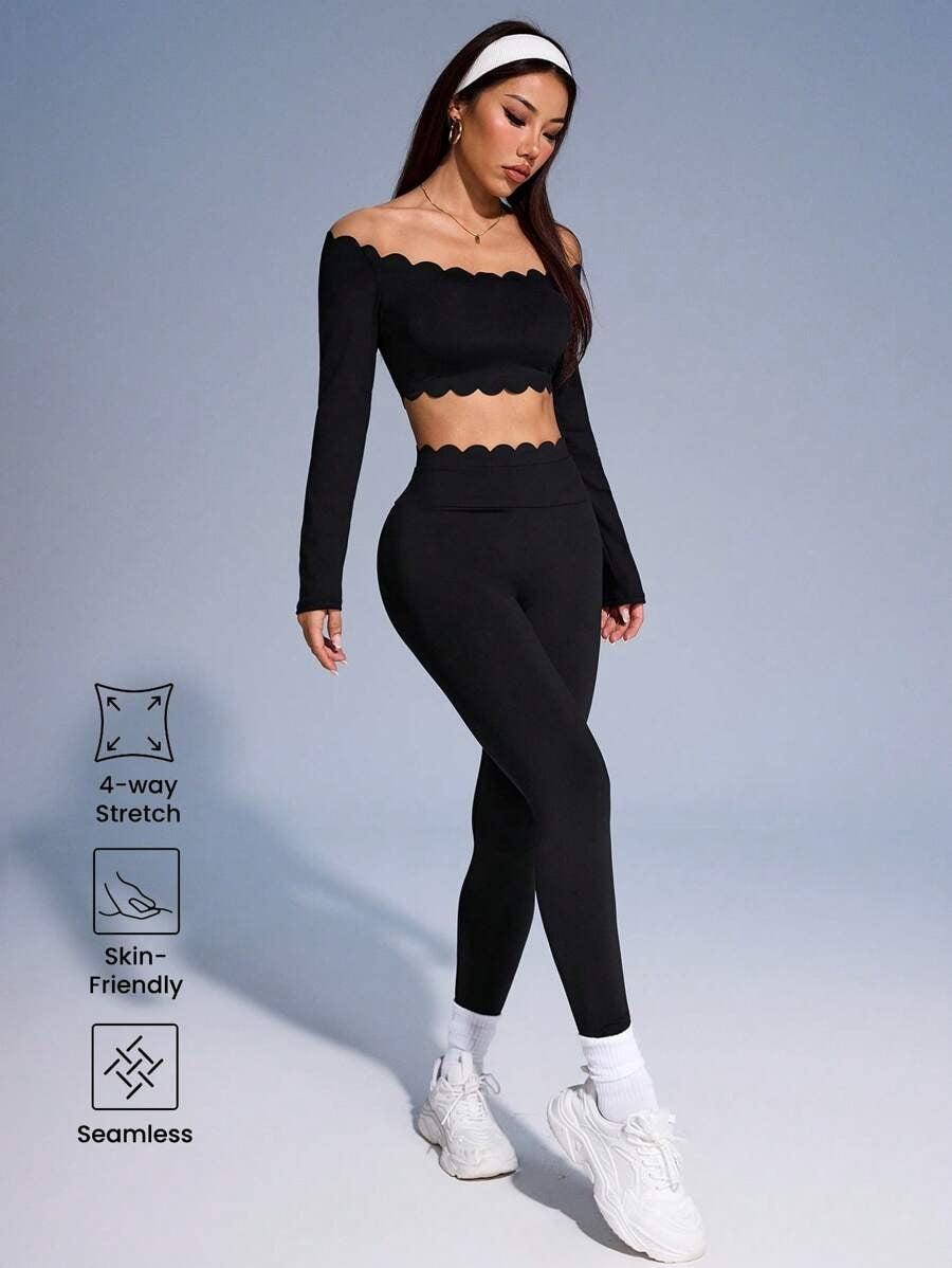 SHEIN طقم رياضي نسائي مزين بأزهار أسود
