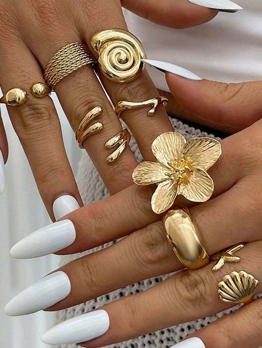 SHEIN طقم ذهبي 8 خواتم بوهيمي نجمة بحر