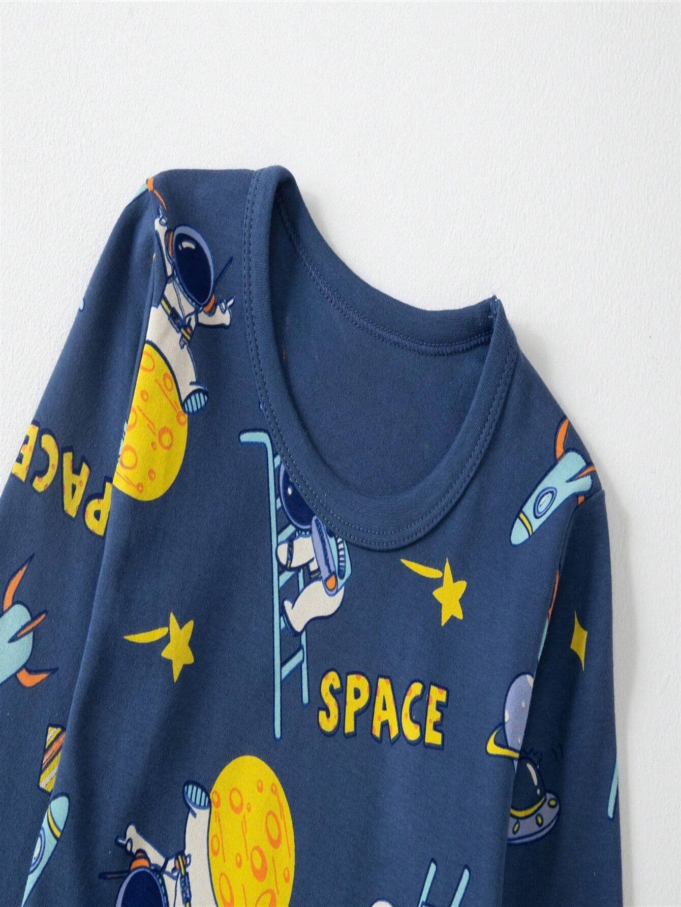 SHEIN مجموعة ملابس استرخاء للأطفال برسوم كرتونية طويلة الأكمام والبنطلون