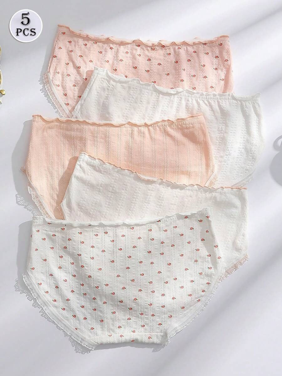 SHEIN طقم 5 سراويل داخلية ناعمة مزينة بفيونكات