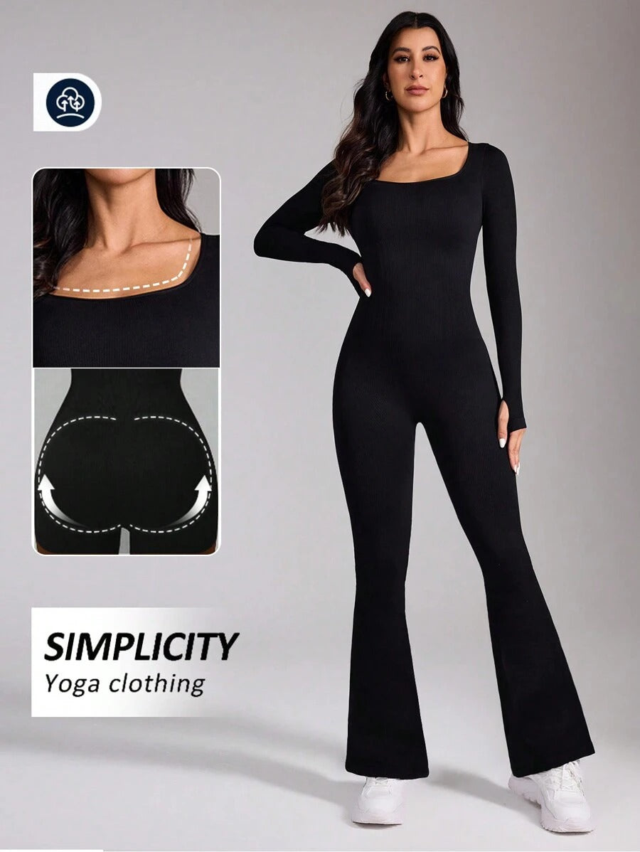 SHEIN Studio Sport جمبسوت رياضي متماسك مع ثقوب للإبهام