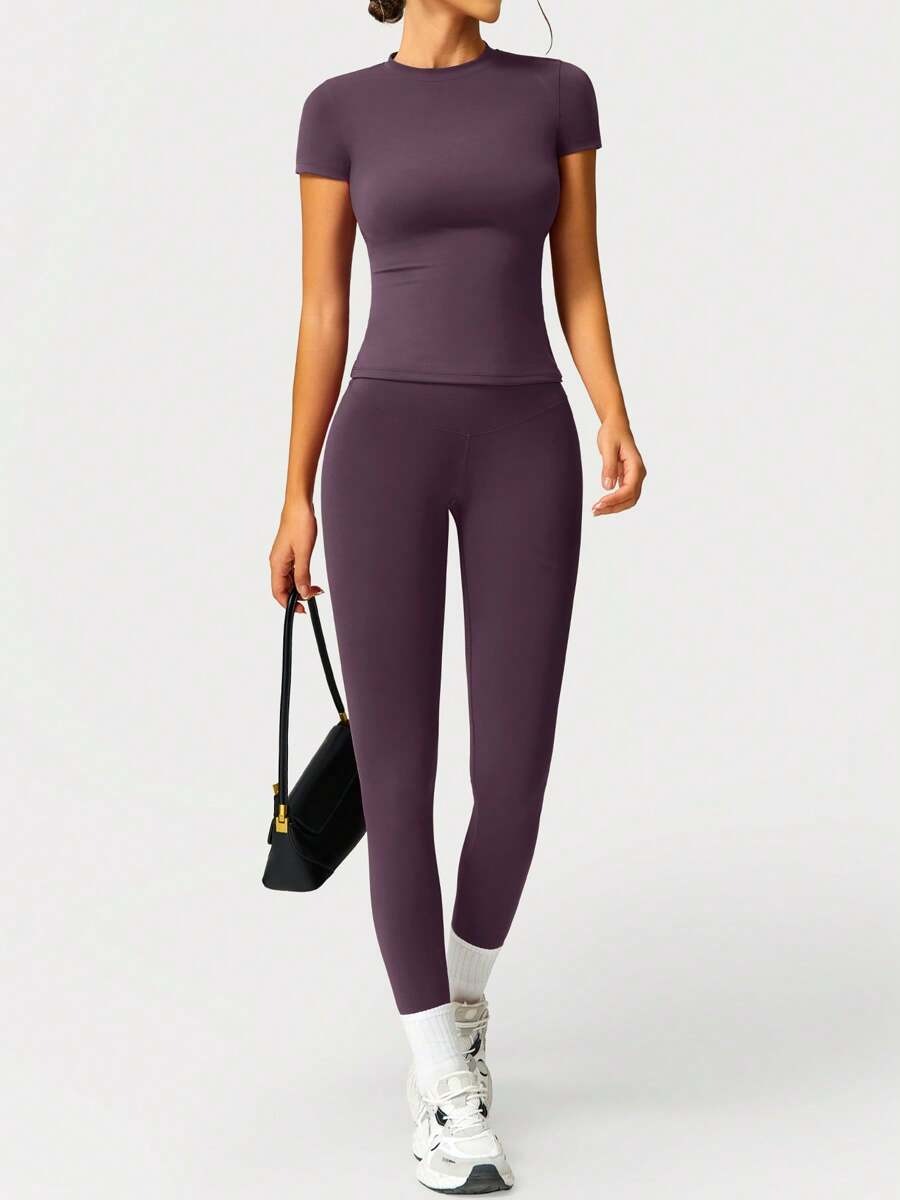 SHEIN طقم رياضي نسائي من قطعتين أرجواني ناعم