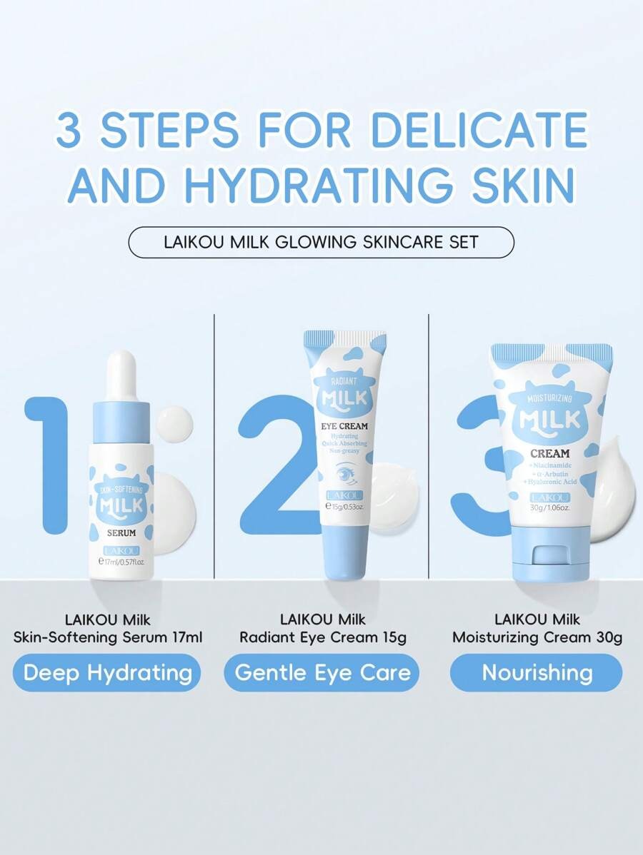 LAIKOU طقم عناية 3 قطع مقاوم للأكسدة يشمل غسول كريم عيون ومرطب