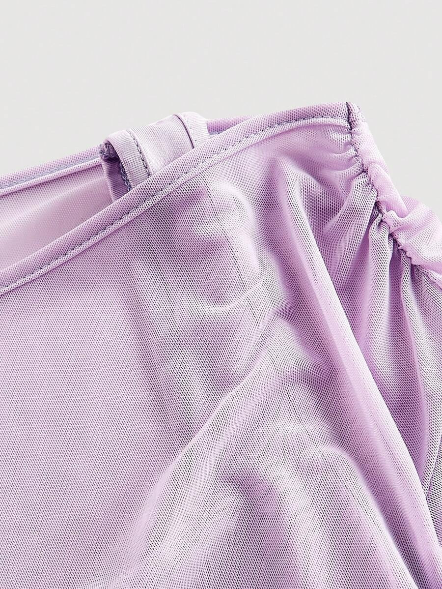 SHEIN MOD فستان ارجواني بأكمام طويلة بفتحات وكتاف مكشوفة