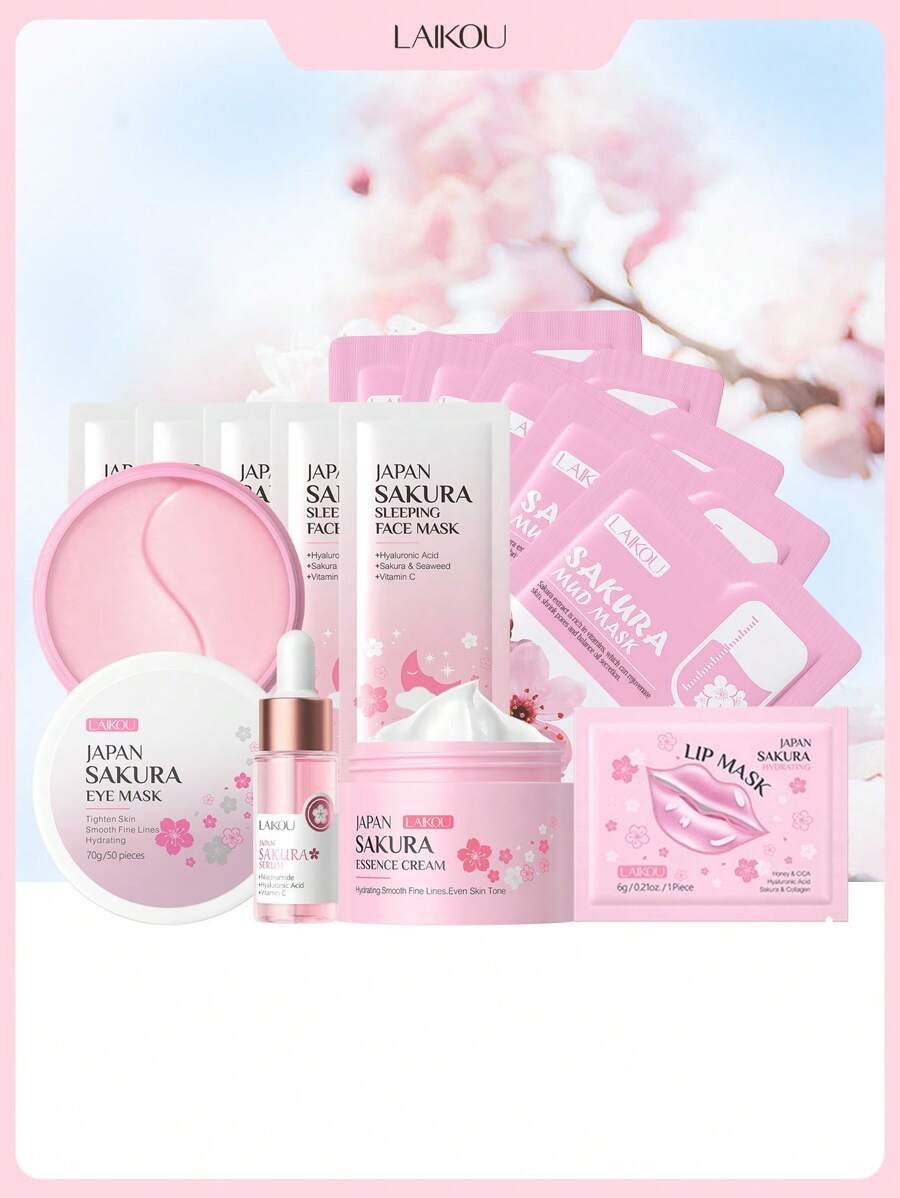 LAIKOU مجموعة 8 قطع بزهور وردية لترطيب وتفتيح البشرة