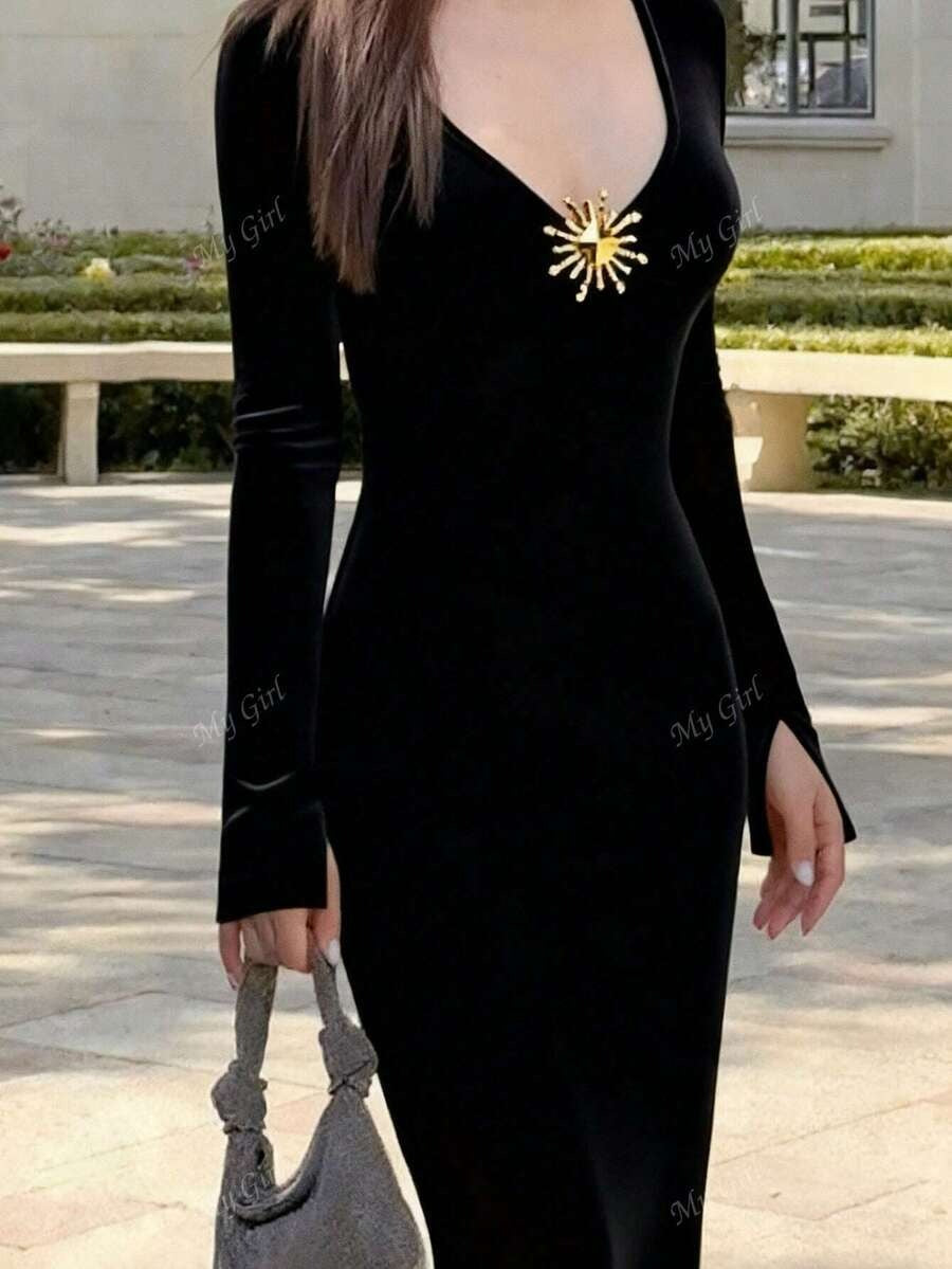 SHEIN My Girl فستان أسود أنيق بلون أسود