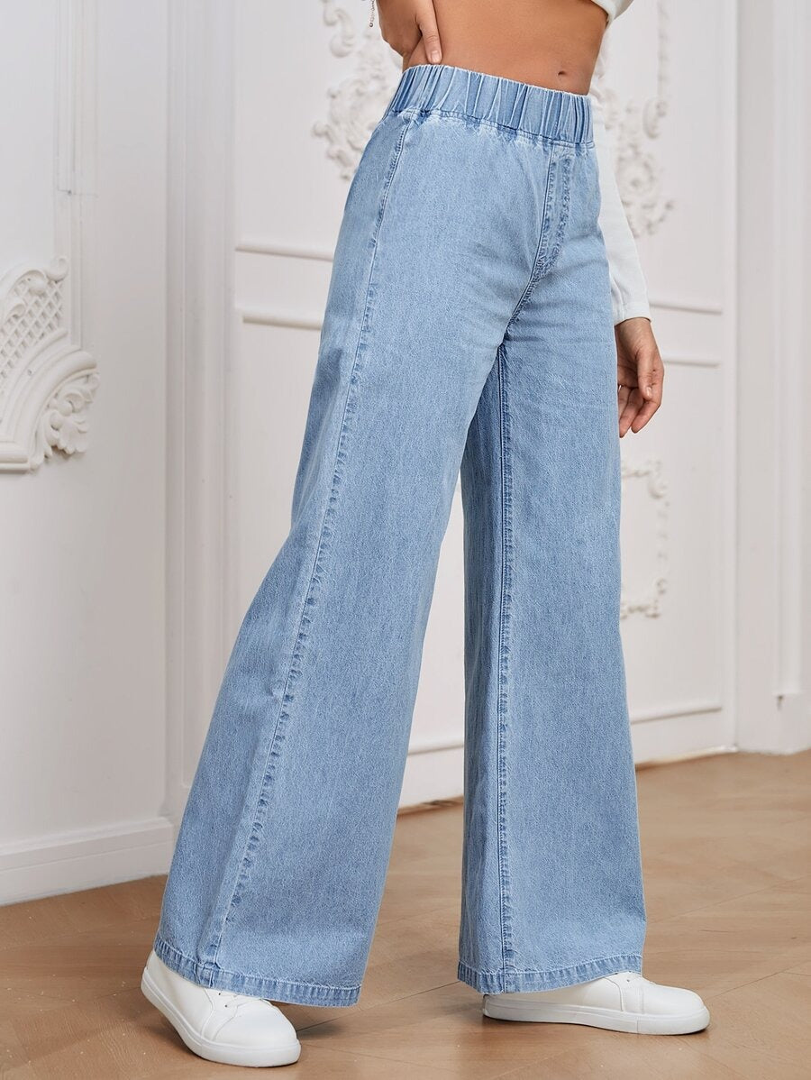 SHEIN EMERY ROSE بنطلون جينز بخصر مرن وأرجل واسعة