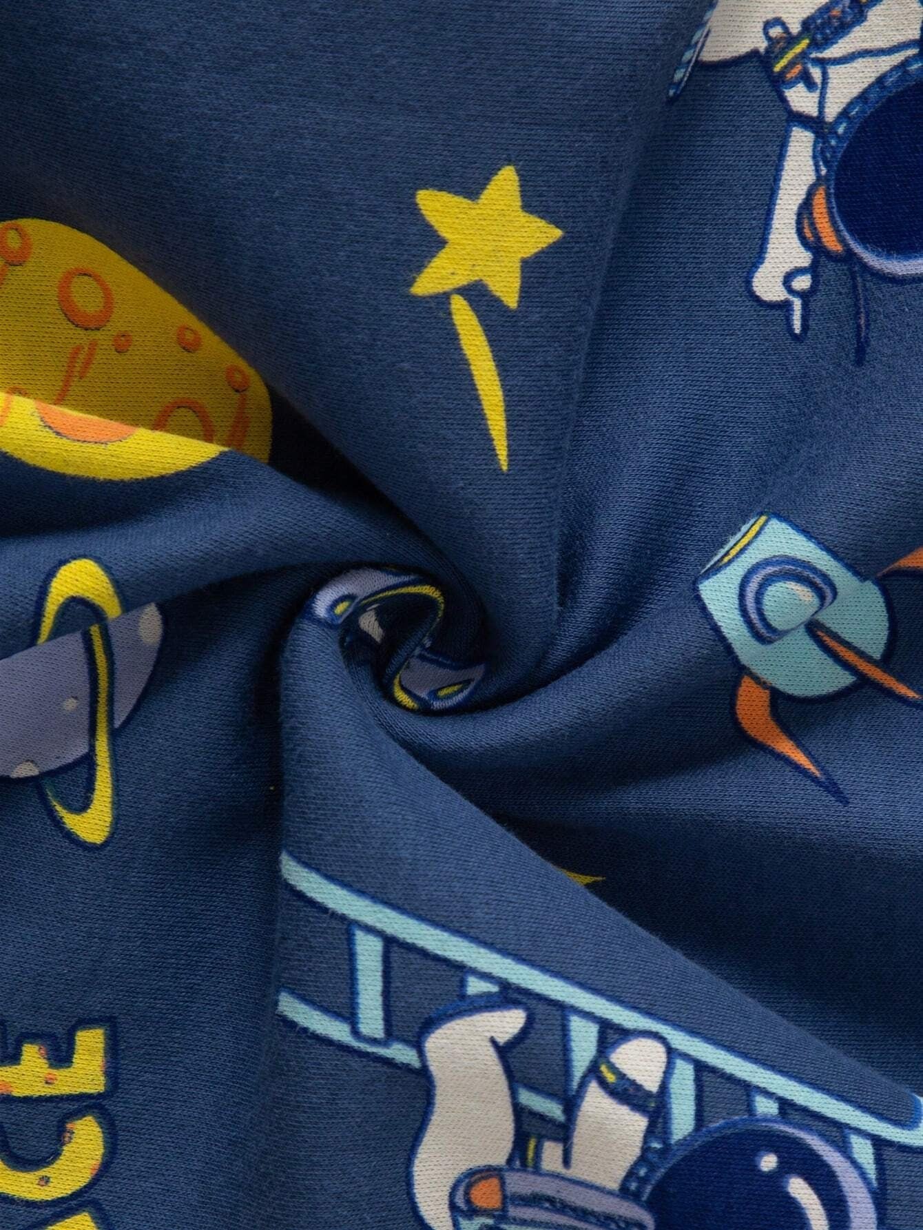 SHEIN مجموعة ملابس استرخاء للأطفال برسوم كرتونية طويلة الأكمام والبنطلون