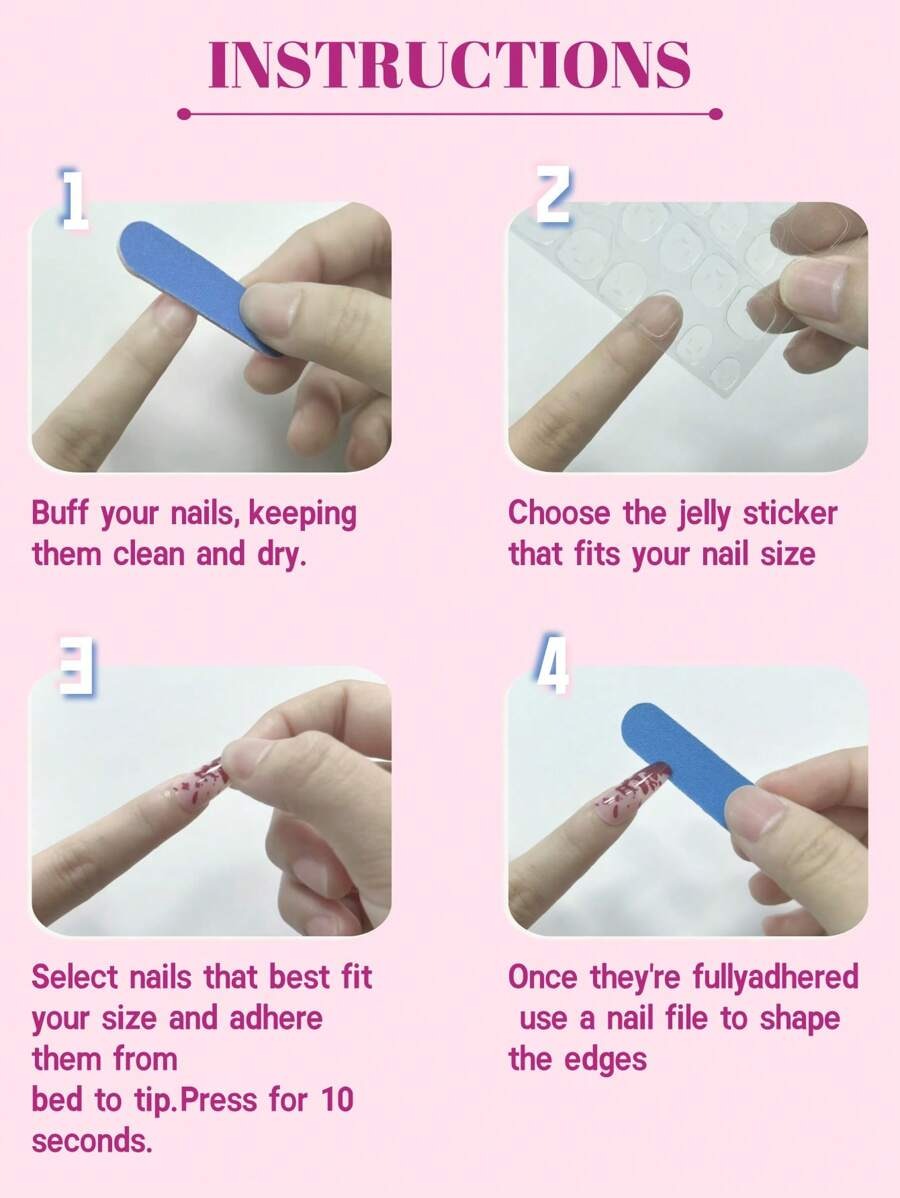 SHEIN طقم أظافر صناعية 24 قطعة لوزي أحمر قلوب مع غراء وجل