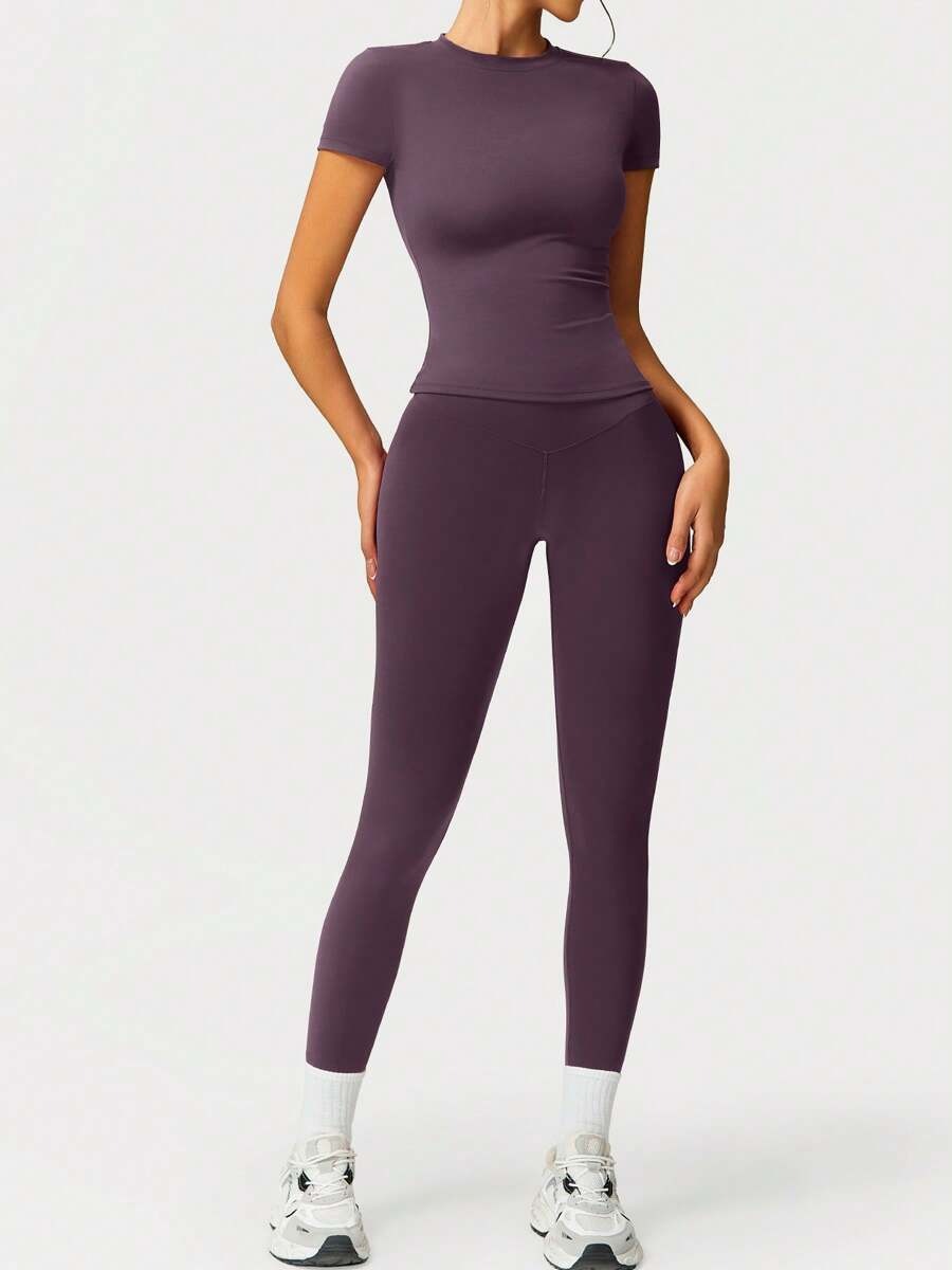 SHEIN طقم رياضي نسائي من قطعتين أرجواني ناعم