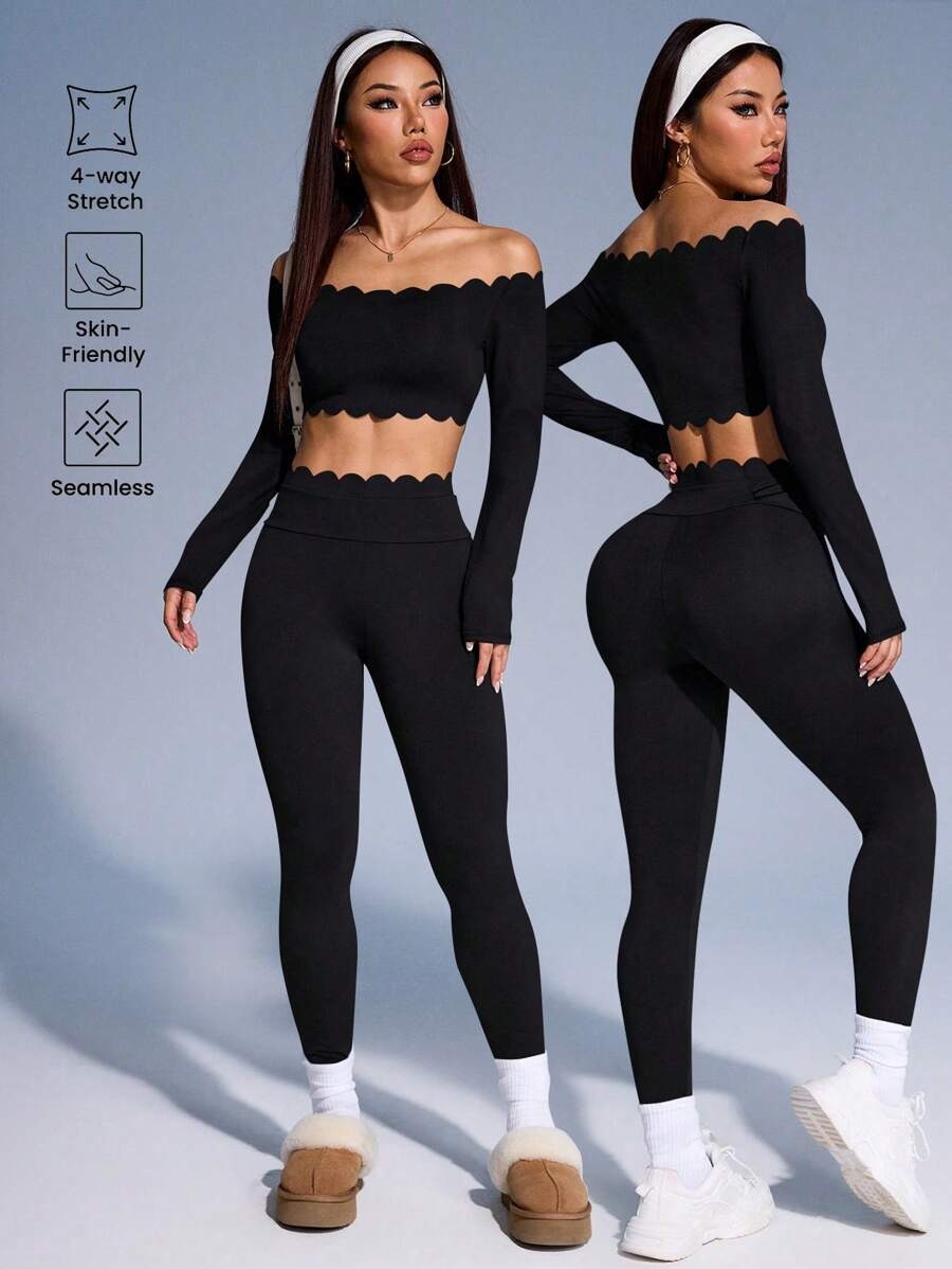 SHEIN طقم رياضي نسائي مزين بأزهار أسود