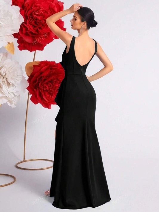 SHEIN ADYCE فستان سهرة أسود ضيق بكشكشة