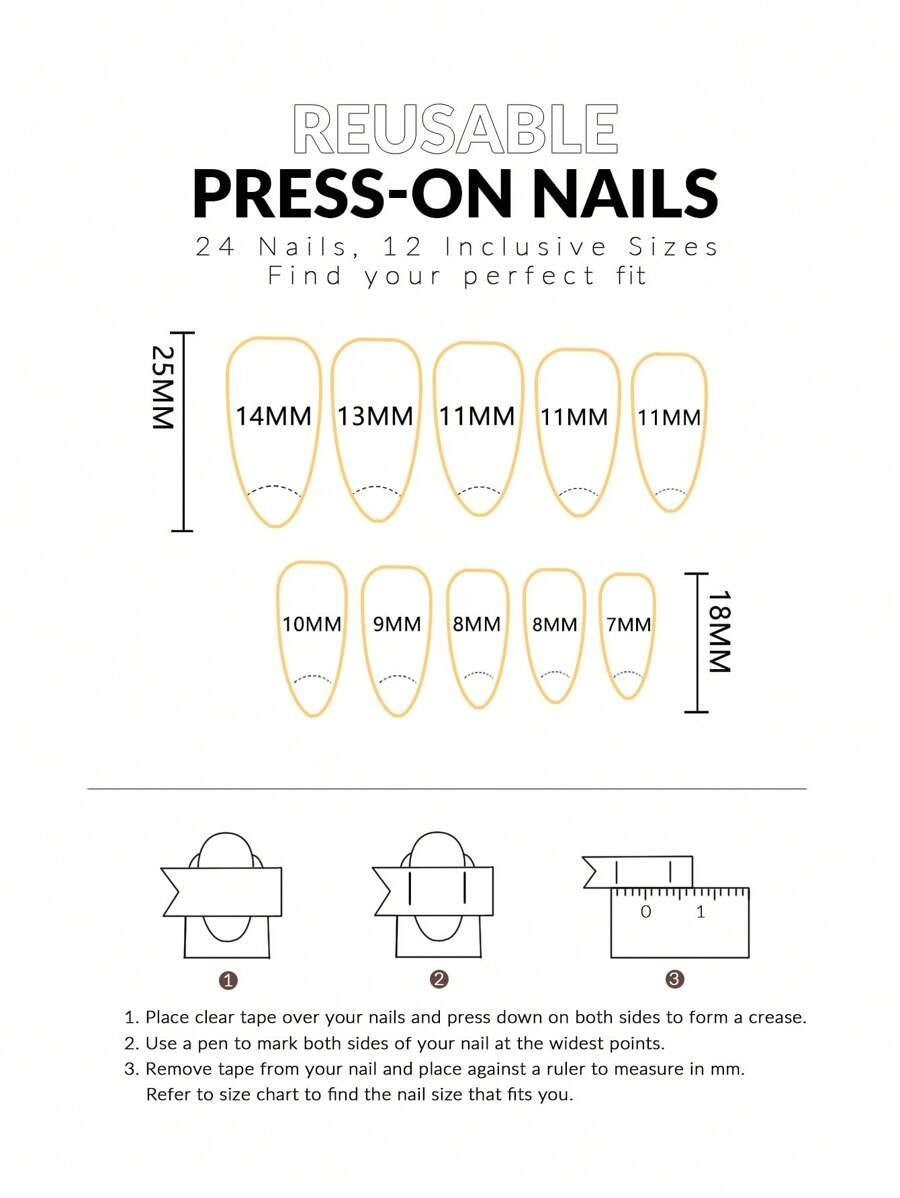 SHEIN طقم أظافر لوزية متوسطة - 24 قطعة لون أزرق داكن