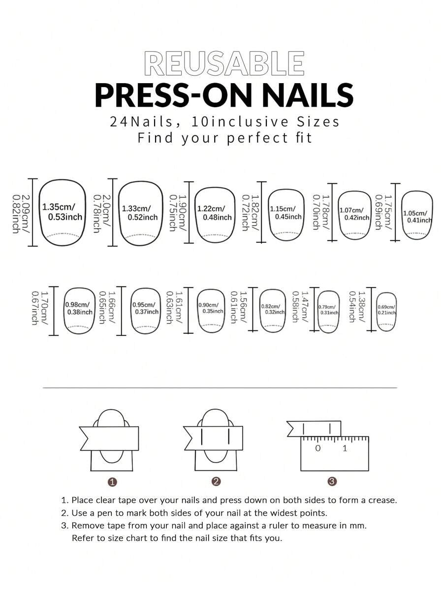 SHEIN مجموعة أظافر بيضاوية قصيرة – 24 قطعة مزينة بزهور