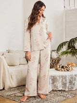 SHEIN Serenescape طقم بيجامة بأكمام طويلة وبنطلون بنقشة زهور