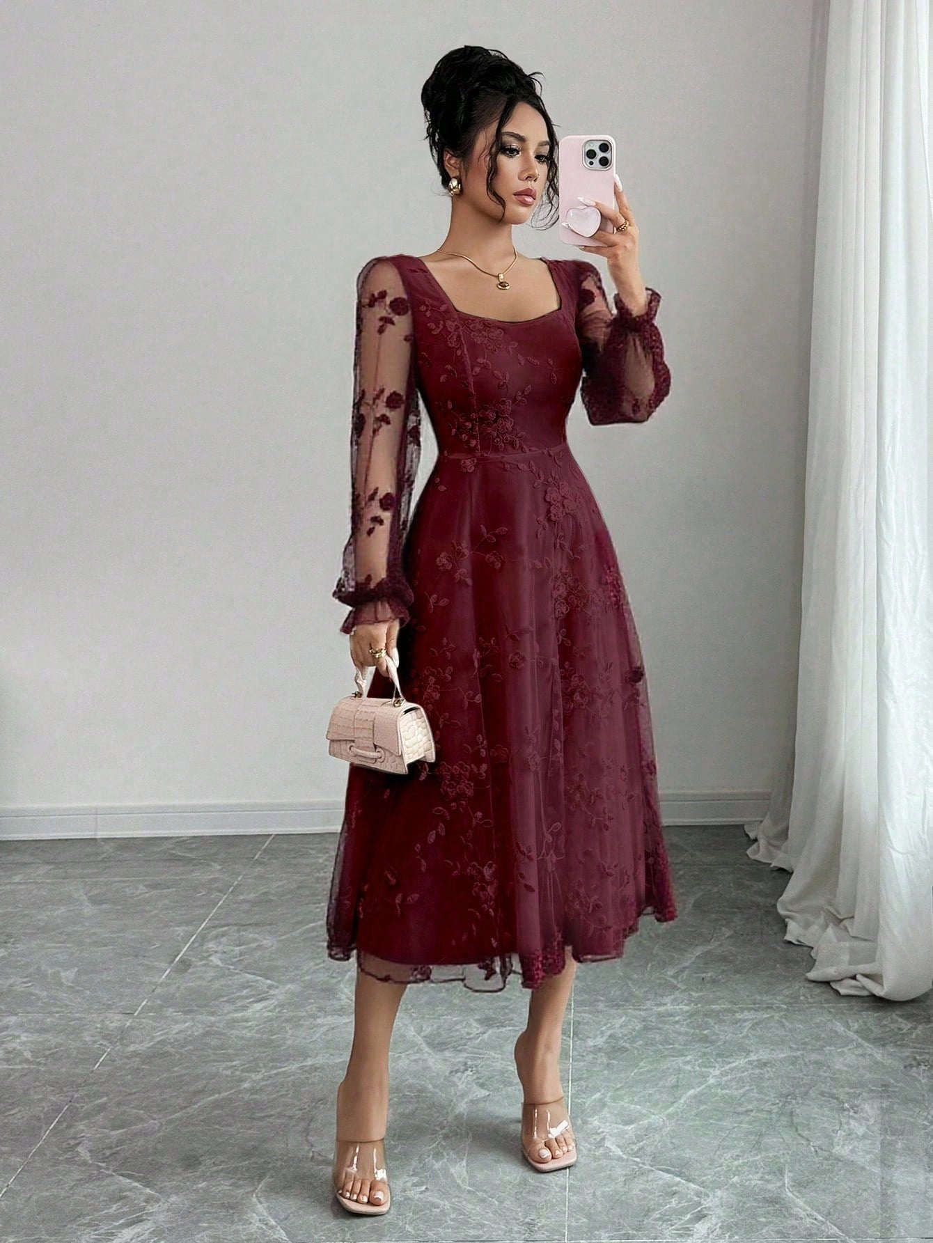 SHEIN Rafferiza فستان جاكار مطرز بالدانتيل أنيق