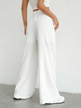 SHEIN SHEIN EZwear بنطال أبيض واسع بخصر رباط