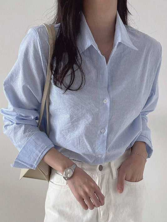 SHEIN qualityDAZY قميص نسائي مخطط بأكمام طويلة