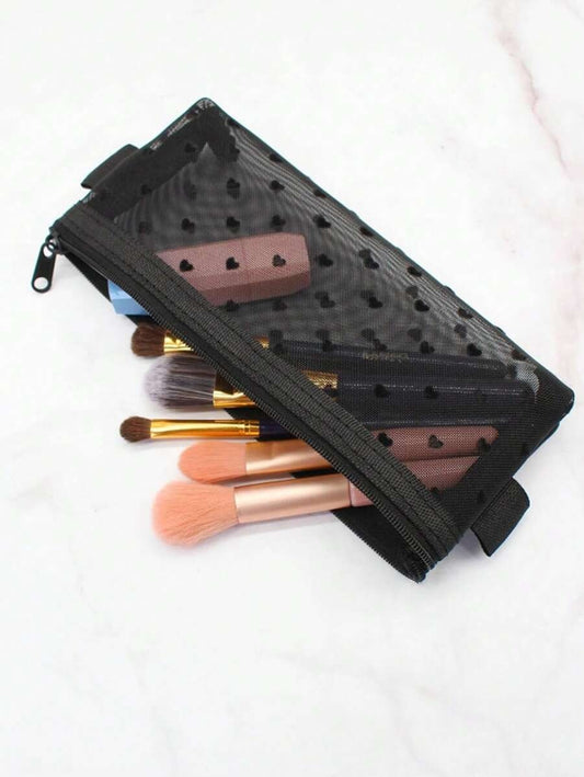 SHEIN حقيبة تنظيم شبكية سوداء بتصميم قلب شفاف