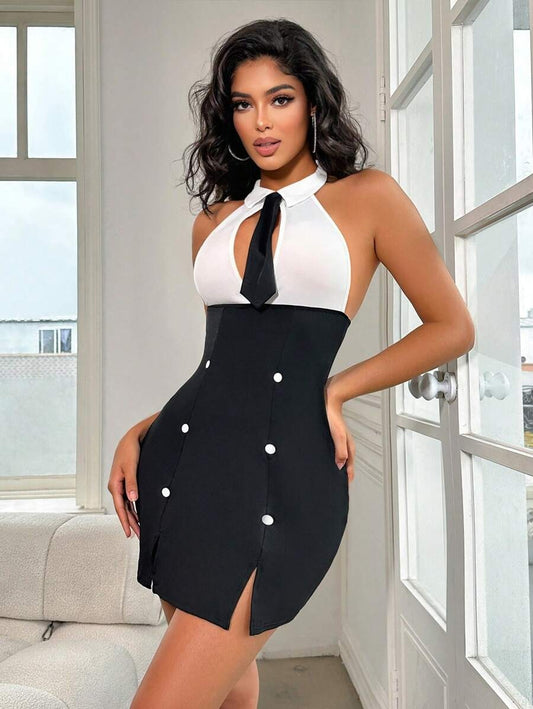 SHEIN Fantasy Costume فستان قصير بخامة محبوكة متمدد