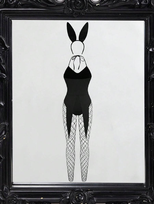 SHEIN زي تنكري لانجيري نسائي ستايل أرنب لون أسود