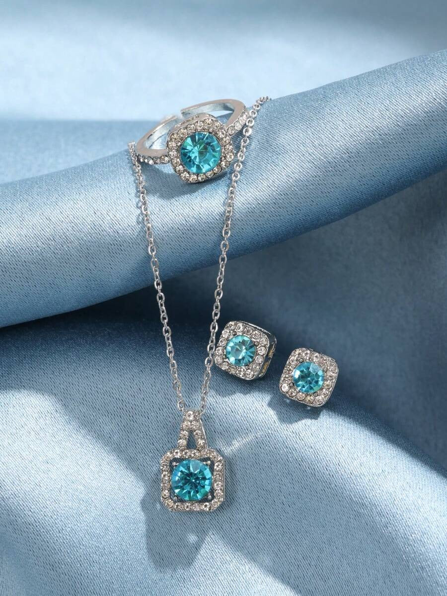 SHEIN طقم مجوهرات بلورات زرقاء
