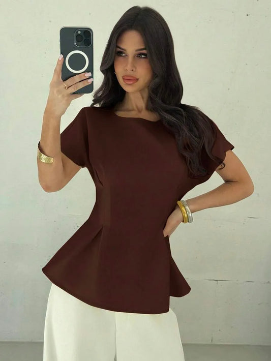 SHEIN Firerie قميص نسائي بأكمام قصيرة باللون الأصفر المشمشي