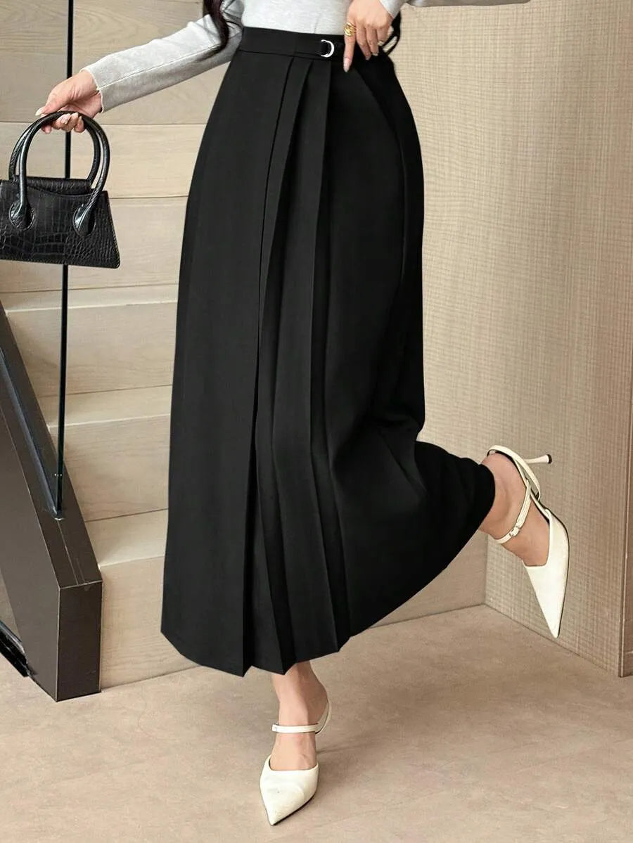 SHEIN DAZY تنورة طويلة بخصر عالي وكسرات أنيقة بحزام من