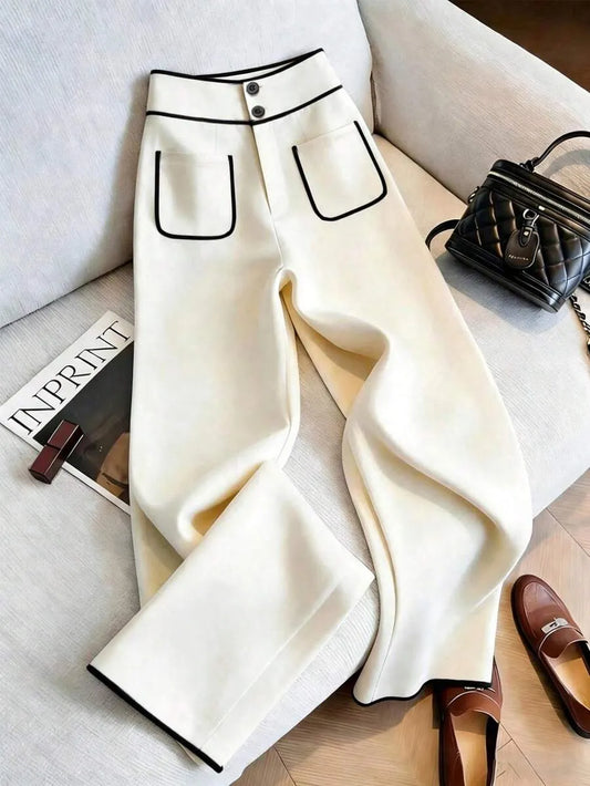 SHEIN Franclia بنطلون  نسائي واسع الساق بتصميم أبيض وأسود