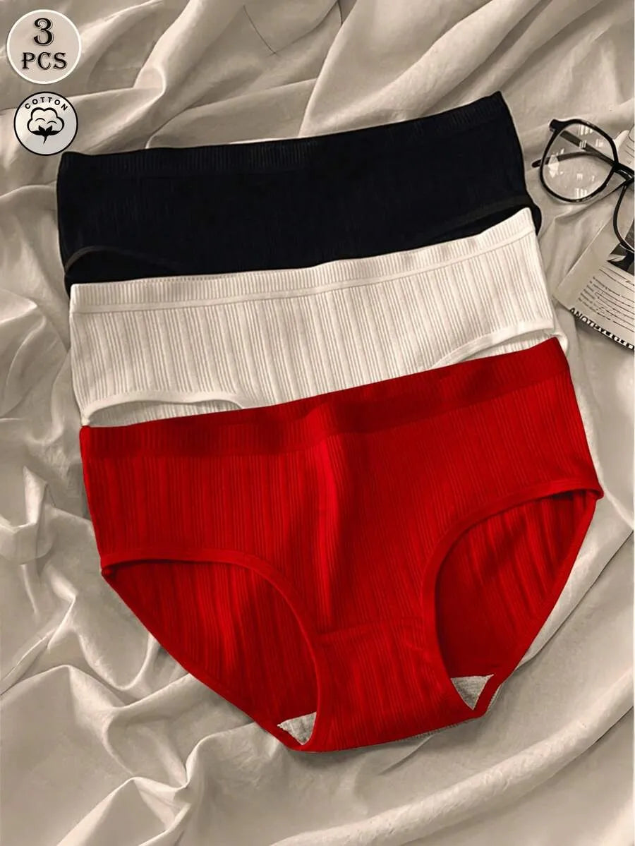 SHEIN سراويل داخلية نسائية من 3 قطع بخصر متوسط بلون عنابي